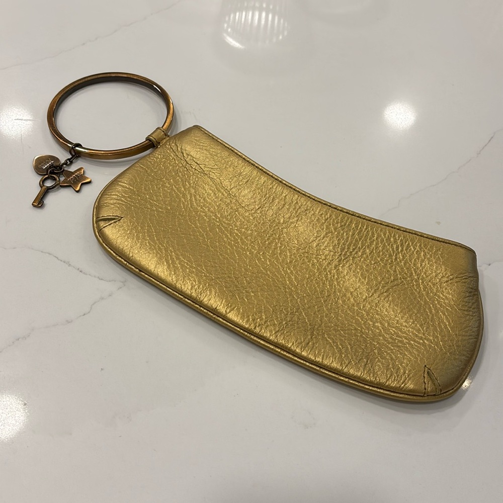Fossil Gold Leather Wristlet with charms